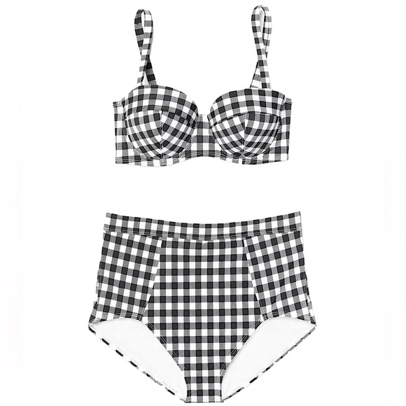 NWT Adore Me Vivien Contour black white gingham bikini 38D top & large bottom - Picture 3 of 16